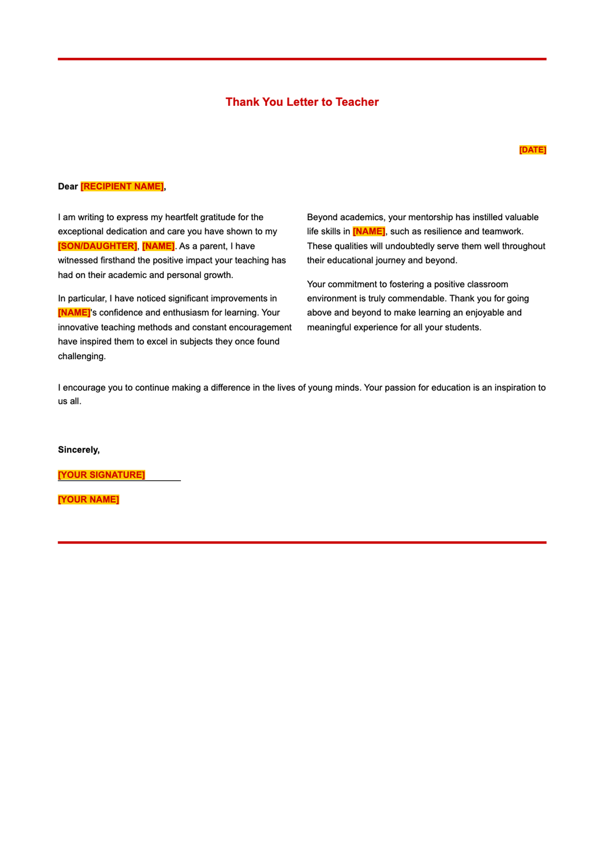 Parent thank you letter to teacher template with red accents_variant_3